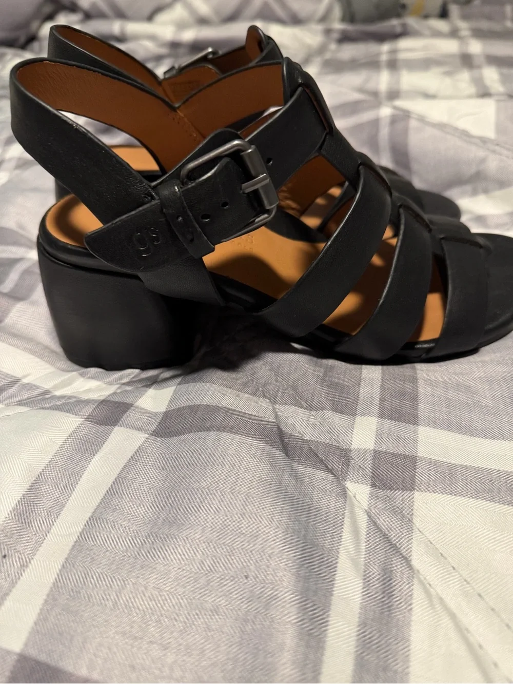 gentle souls Black Strappy Leather Slingback Sandals